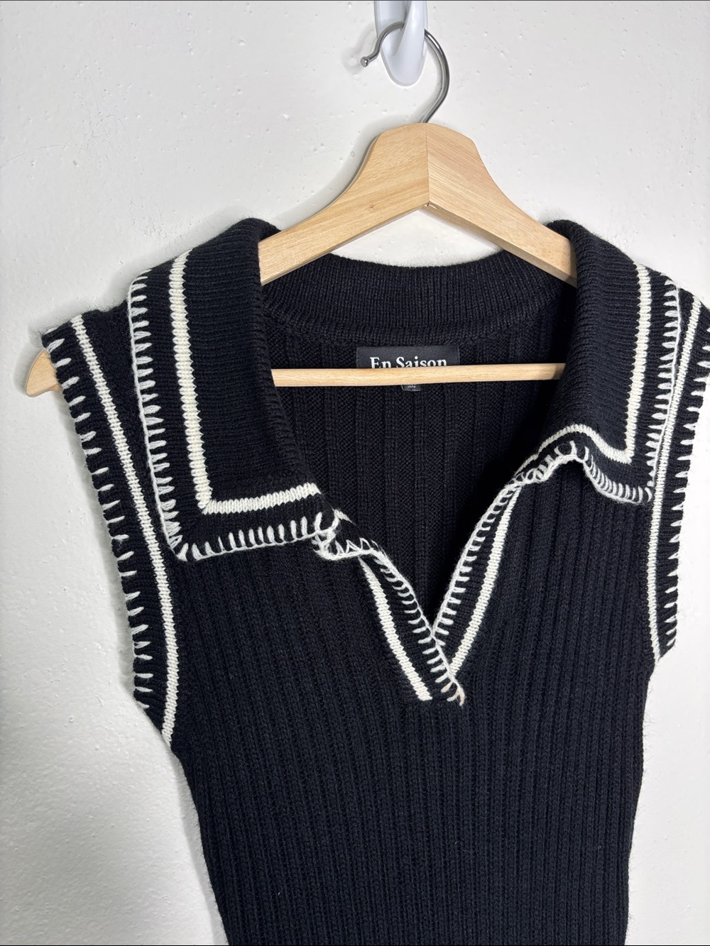 En Saison Granger Sleeveless Collared Black Knit Midi Dress Size S EUC - Picture 5 of 14
